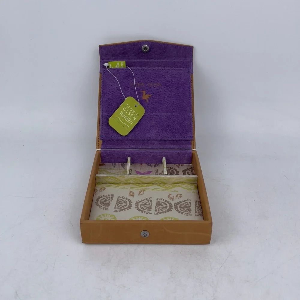 Sigrid Olsen Jewelry Box‎ Organizer Case Brown Faux Leather Purple Interior